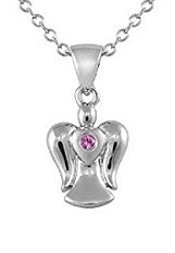 outstanding teensy pink sapphire angel silver kids necklace